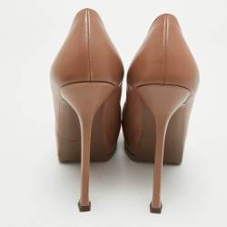 Pre Owned Saint Laurent Beige/Black Patent and Leather Tribtoo Platform Pumps Size 39.5