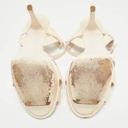 Pre Owned Saint Laurent Cream Patent Leather Tribute Platform Sandals Size 39.5