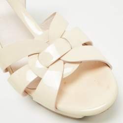 Pre Owned Saint Laurent Cream Patent Leather Tribute Platform Sandals Size 39.5