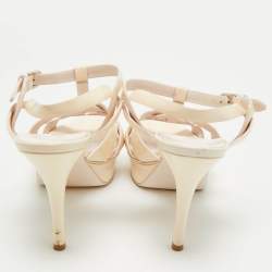 Pre Owned Saint Laurent Cream Patent Leather Tribute Platform Sandals Size 39.5