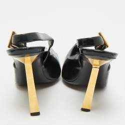 Pre Owned حذاء كعب عالي سان لوران لي جلد أسود بمشبك خلفي مقاس 37.5