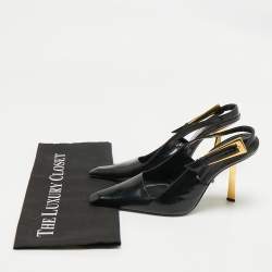 Pre Owned حذاء كعب عالي سان لوران لي جلد أسود بمشبك خلفي مقاس 37.5