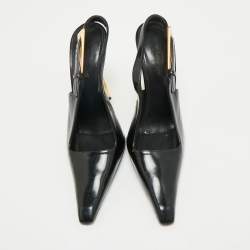 Pre Owned حذاء كعب عالي سان لوران لي جلد أسود بمشبك خلفي مقاس 37.5