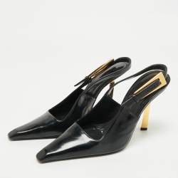 Pre Owned حذاء كعب عالي سان لوران لي جلد أسود بمشبك خلفي مقاس 37.5