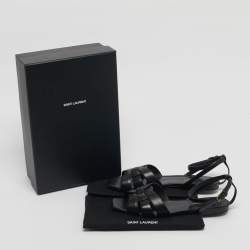 Pre Owned Saint Laurent Black Leather Tribute Flat Sandals Size 39.5