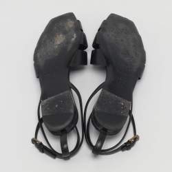 Pre Owned Saint Laurent Black Leather Tribute Flat Sandals Size 39.5