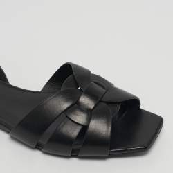 Pre Owned Saint Laurent Black Leather Tribute Flat Sandals Size 39.5