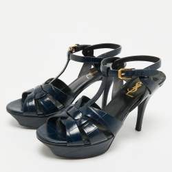 مملوكة مسبقًا صندل سان لوران تريبيوت كاحل سويدي أسود كوارتز سير مقاس 37