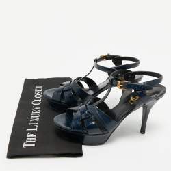 مملوكة مسبقًا صندل سان لوران تريبيوت كاحل سويدي أسود كوارتز سير مقاس 37