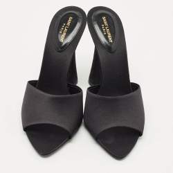 Pre Owned Saint Laurent Black Satin Romy Slide Sandals Size 40