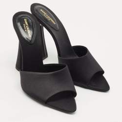 Pre Owned Saint Laurent Black Satin Romy Slide Sandals Size 40