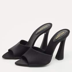 Pre Owned Saint Laurent Black Satin Romy Slide Sandals Size 40