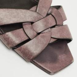 Pre Owned Saint Laurent Burgundy Leather Tribute Flat Slides Size 40