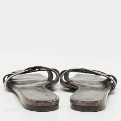 Pre Owned Saint Laurent Burgundy Leather Tribute Flat Slides Size 40