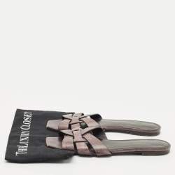 Pre Owned Saint Laurent Burgundy Leather Tribute Flat Slides Size 40