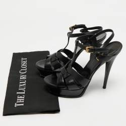 Pre Owned Saint Laurent Black Leather Tribute Platform Sandals Size 38