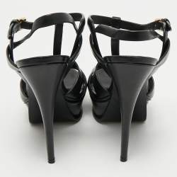 Pre Owned Saint Laurent Black Leather Tribute Platform Sandals Size 38
