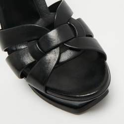 Pre Owned Saint Laurent Black Leather Tribute Platform Sandals Size 38