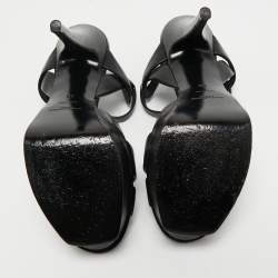 Pre Owned Saint Laurent Black Leather Tribute Platform Sandals Size 38