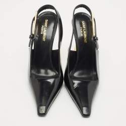Pre Owned Saint Laurent Black Leather Lee Slingback Pumps Size 39