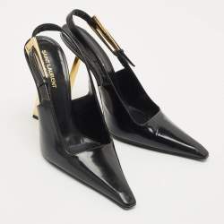 Pre Owned Saint Laurent Black Leather Lee Slingback Pumps Size 39
