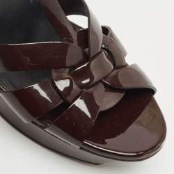 Pre Owned Saint Laurent Burgundy Patent Leather Tribute Platform Ankle Strap Sandals Size 41.5