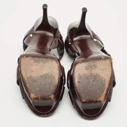 Pre Owned Saint Laurent Burgundy Patent Leather Tribute Platform Ankle Strap Sandals Size 41.5