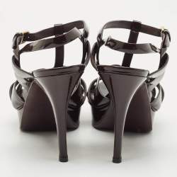 Pre Owned Saint Laurent Burgundy Patent Leather Tribute Platform Ankle Strap Sandals Size 41.5