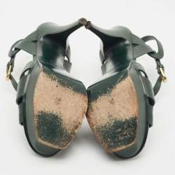 Pre Owned Saint Laurent Green Leather Tribute Platform Sandals Size 37
