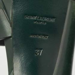Pre Owned Saint Laurent Green Leather Tribute Platform Sandals Size 37