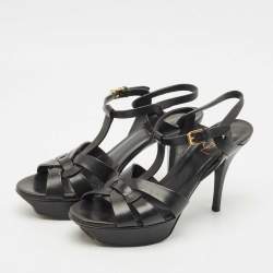 مملوكة مسبقًا صندل سان لوران تريبيوت بلاتفورم جلد أسود مقاس 39
