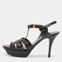 مملوكة مسبقًا صندل سان لوران تريبيوت بلاتفورم جلد أسود مقاس 39