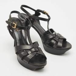 مملوكة مسبقًا صندل سان لوران تريبيوت بلاتفورم جلد أسود مقاس 39