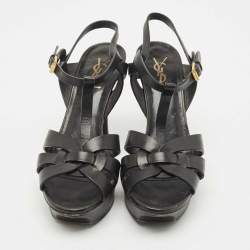 مملوكة مسبقًا صندل سان لوران تريبيوت بلاتفورم جلد أسود مقاس 39