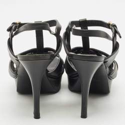 مملوكة مسبقًا صندل سان لوران تريبيوت بلاتفورم جلد أسود مقاس 39