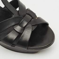 مملوكة مسبقًا صندل سان لوران تريبيوت بلاتفورم جلد أسود مقاس 39