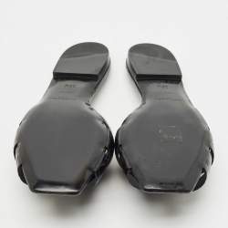 Pre Owned Saint Laurent Black Croc Embossed Leather Tribute Flat Slides Size 36.5