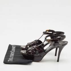 مملوكة مسبقًا Saint Laurent Burgundy Patent Leather Tribute Platform Sandals Size 38