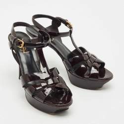 مملوكة مسبقًا Saint Laurent Burgundy Patent Leather Tribute Platform Sandals Size 38