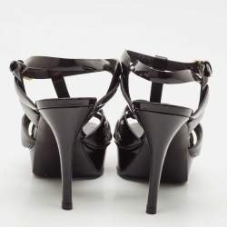 مملوكة مسبقًا Saint Laurent Burgundy Patent Leather Tribute Platform Sandals Size 38