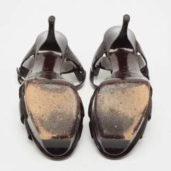 مملوكة مسبقًا Saint Laurent Burgundy Patent Leather Tribute Platform Sandals Size 38