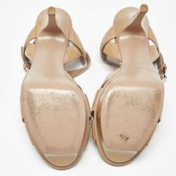 Pre Owned Saint Laurent Beige Patent Leather Tribute Platform Sandals Size 37