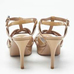 Pre Owned Saint Laurent Beige Patent Leather Tribute Platform Sandals Size 37
