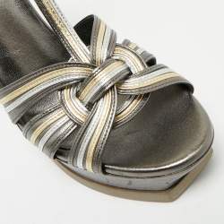 Pre Owned Saint Laurent Metallic Leather Tribute Sandals Size 41