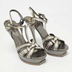Pre Owned Saint Laurent Metallic Leather Tribute Sandals Size 41