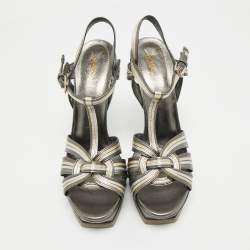 Pre Owned Saint Laurent Metallic Leather Tribute Sandals Size 41