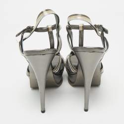 Pre Owned Saint Laurent Metallic Leather Tribute Sandals Size 41