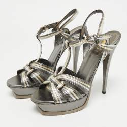 Pre Owned Saint Laurent Metallic Leather Tribute Sandals Size 41