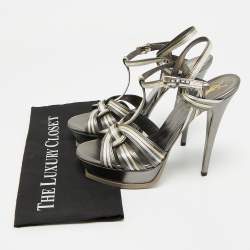 Pre Owned Saint Laurent Metallic Leather Tribute Sandals Size 41