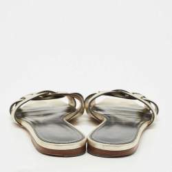 Pre Owned Saint Laurent Gold Leather Tribute Flat Sandals Size 40
